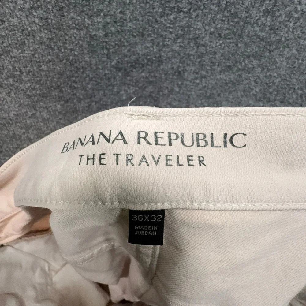 Banana Republic Traveler Pants Mens 36x32 Beige Slim Fit Stretch Chino Casual